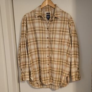GAP Beige and Brown Plaid Button-Down Shirt